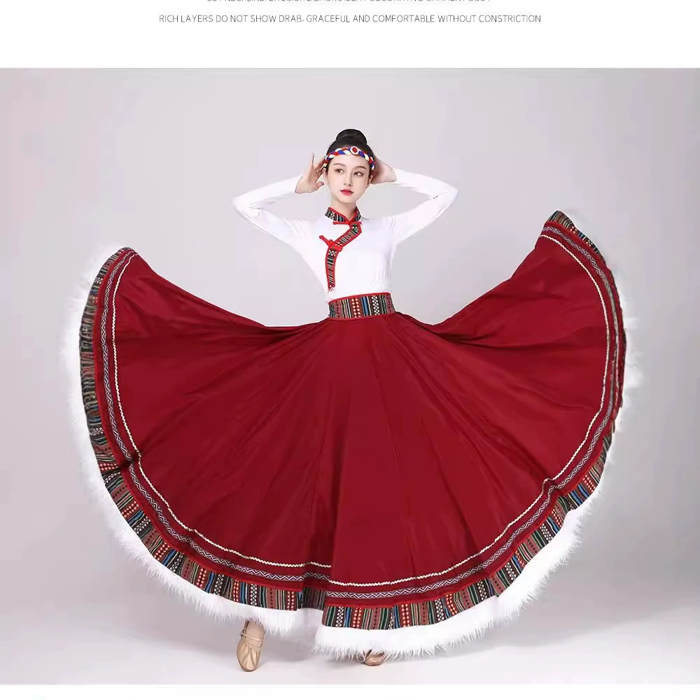 Новая тибетская одежда для выступлений, тренировочная одежда в тибетском стиле, юбка, одежда для выступлений на художественном экзамене, большая распашная юбка в этническом стиле для квадратных танцев
