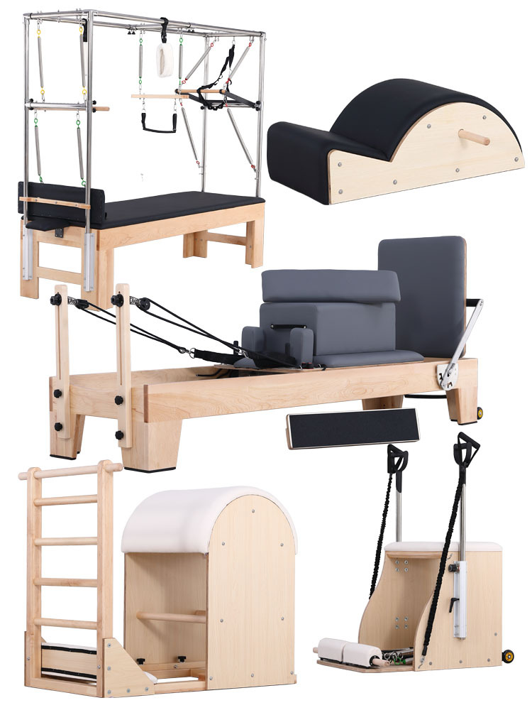 Pilates cama central semi-elevada comercial aluminio de aluminio de madera sala de yoga 2 - 3 - en - 1 gimnasio equipo grande