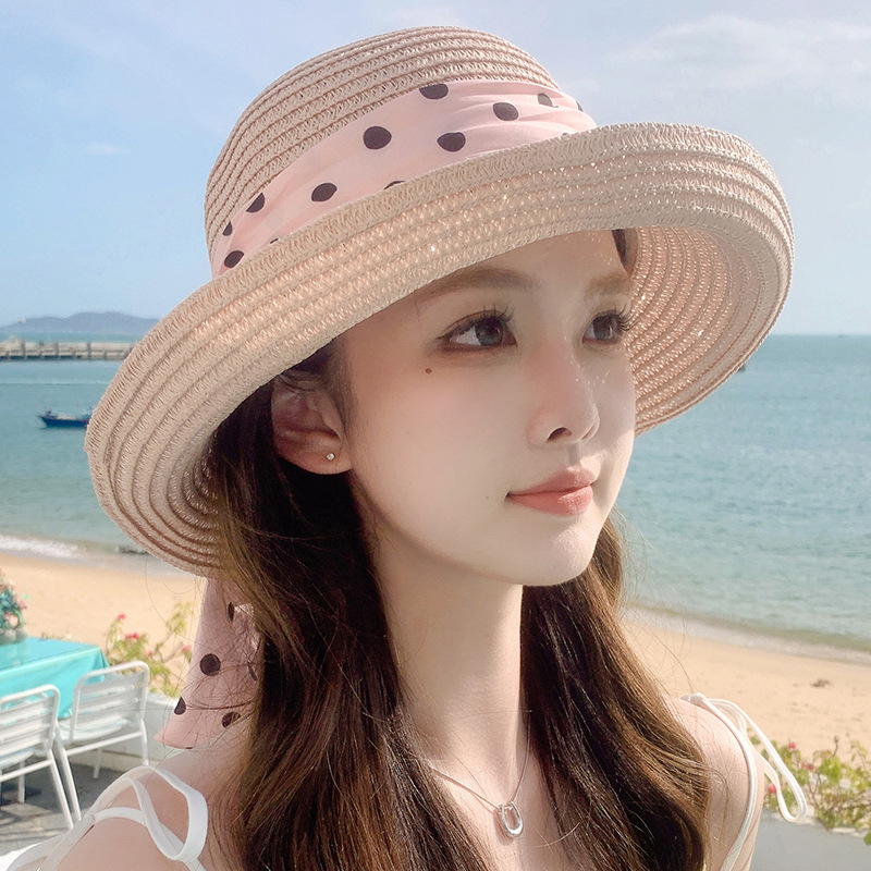 Children's Straw Hat With Wave Dot Pattern For Summer Sunshade_voghion.com