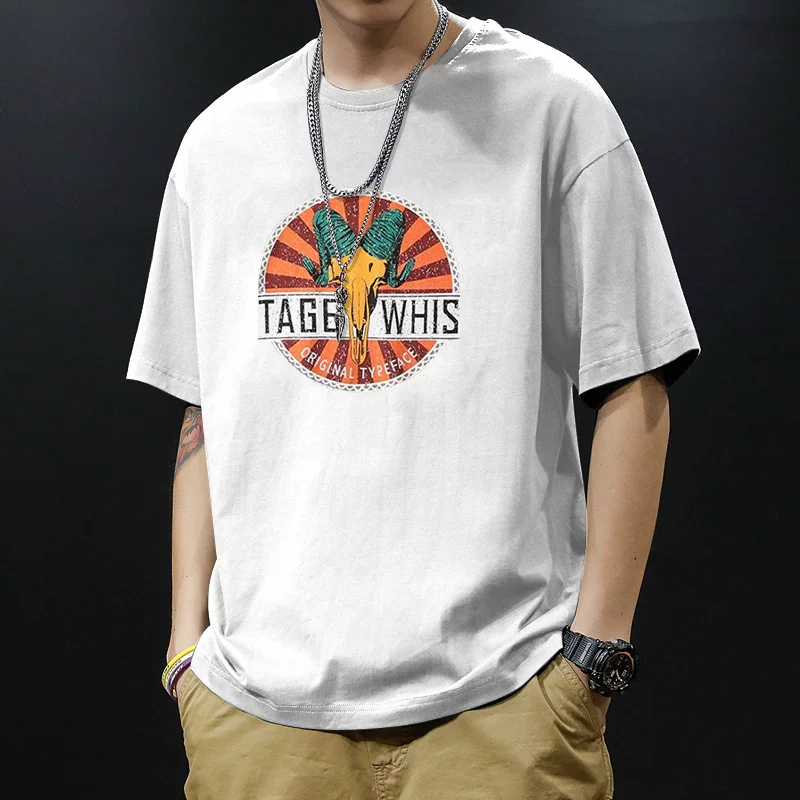 Tide, men's Japanese summer trend cotton T-shirt with a round collar, with short sleeve, oversize