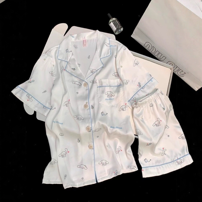 Summer Cinnamon Dog Pajamas, Ice and Snow Silk Short-Sleeved Shorts Two-Piece Set, Cartoon Wearable Thin Cardigan Home Clothes Summer Cinnamon Dog Pajamas, Ice and Snow Silk Short-Sleeved Shorts Two-Piece Set, Cartoon Wearable Thin Cardigan Home Clothes