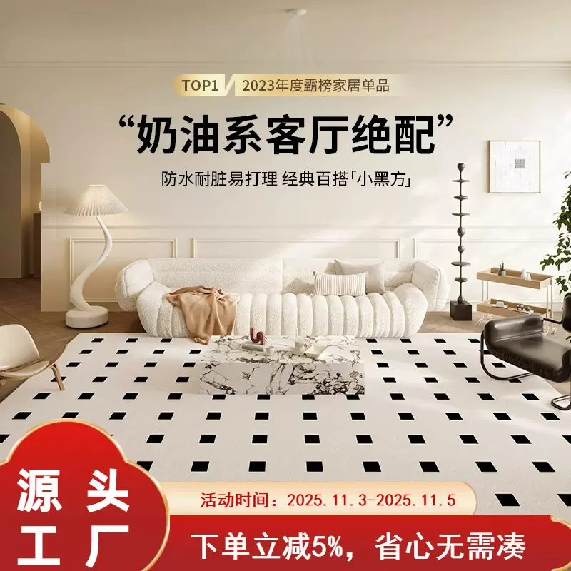 地毯客厅2025法式沙发复古轻奢高级感奶油风卧室地垫防水防污家用