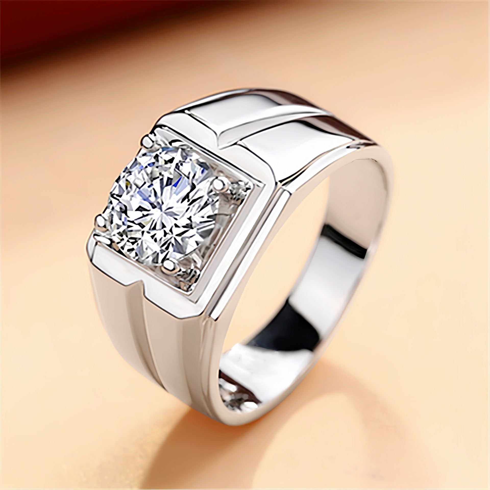 Anillo de compromiso moissanite lujo chapado en oro blanco abierto_voghion.com