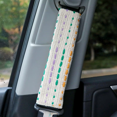 Car Seat Belt Shoulder Cover Creative Fabric Small Fragrance Decorative Seat Belt Protective Cover Anti-Stranglehold Car Interior Decoration (Seat belt shoulder pad) - beige-textured-shoulder-pad