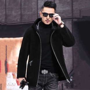 Men's Shearings Coat Winter New Thickened Fur One-piece Mid-length Coat Particles Imitation Leather Two-sided Wear