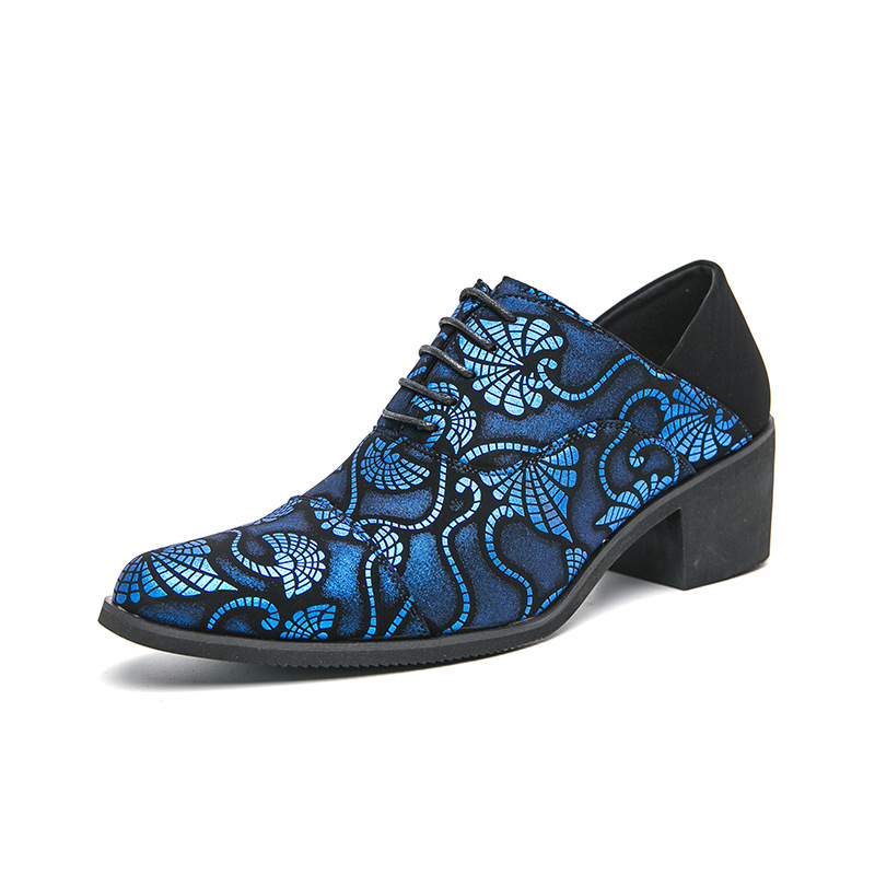 Transfronterizo 46 zapatos de cuero de talón alto para hombres 2024 primavera y otoño nuevo aumento de altura de 6 cm de patrón de novio zapatos de boda para hombres