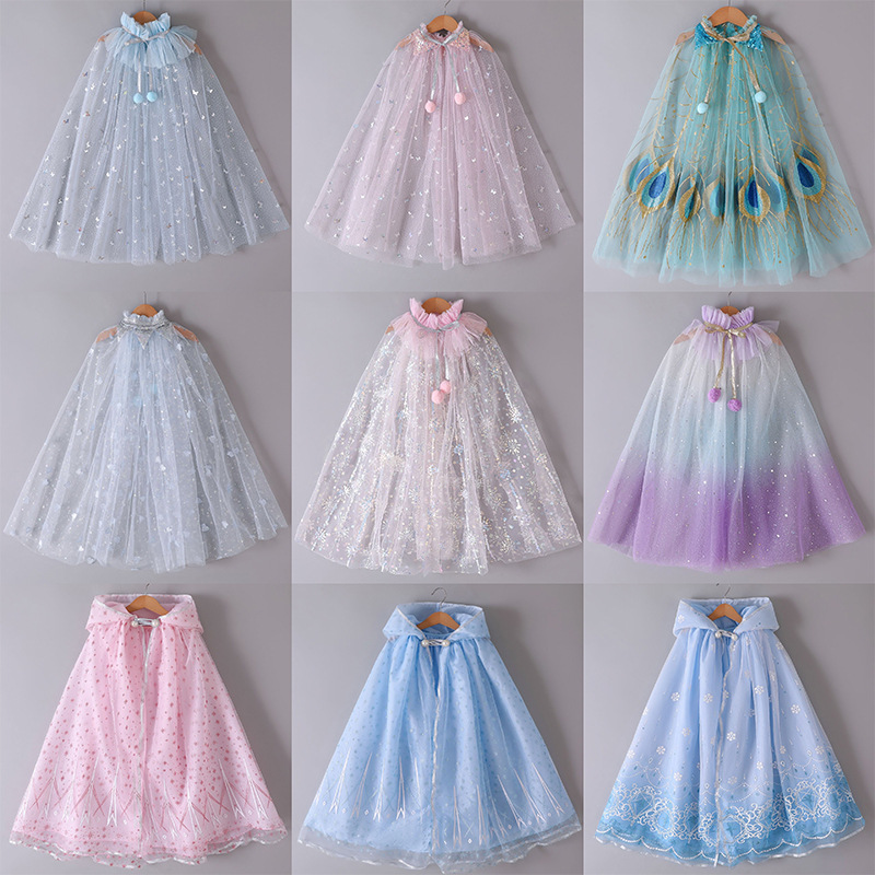 Princess Elsa Child's Cape 2023 Fashion Children's Ice and Snow Net Gauze Cloak Spring and Summer Baby Outdoor Sun Protection Scarf