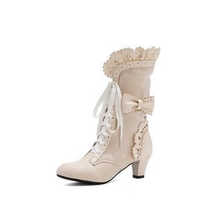 Autumn 2021 New Foreign Trade Cross-border Women's Boots Ruffled Bow Rider Boots Ribbon Boots 40-43 Large Size Boots
