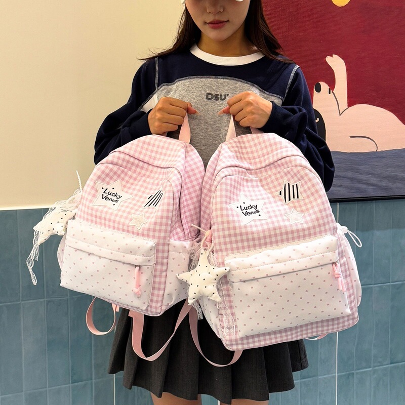 Autumn cute and sweet campus Korean-style ins backpack with unique polka dot design and large capacity for female students Autumn cute and sweet campus Korean-style ins backpack with unique polka dot design and large capacity for female students