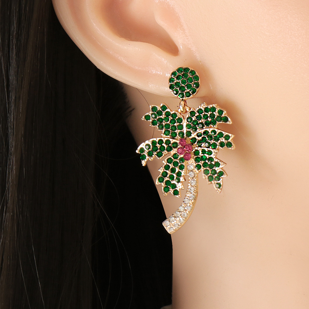 Pendientes De Aleación De Árbol De Coco Con Diamantes De Moda Al Por Mayor display picture 3