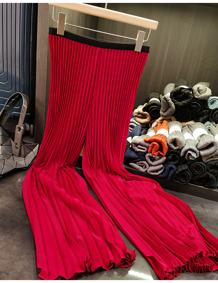 Quần culottes nữ ống rộng cạp cao, chất liệu mỏng nhẹ, phong cách xếp ly phối màu, form suông rộng thoải mái — màu đen, màu trắng, màu xanh đậm, xanh lá cây chi tiết 19