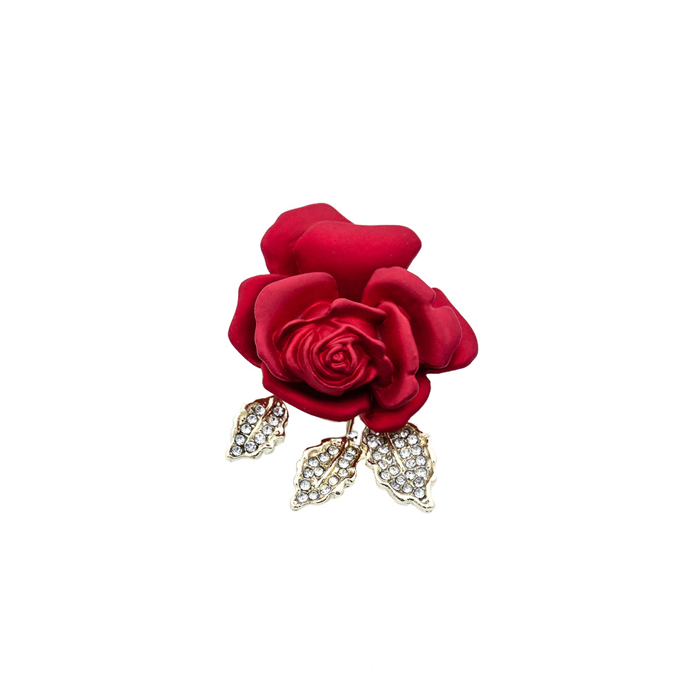 Elegante spilla a forma di rosa per donna camelia rossa con strass_voghion.com