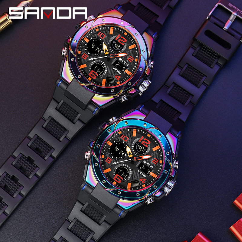 SANDA 6008 colorido multi-funcional impermeable electrónica reloj deportivo e-commerce generación Magia reloj luminoso