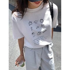 黄峯シンプル刺繍模様綿質ゆるい丸首半袖tシャツ女性2025夏金文芸清新520386