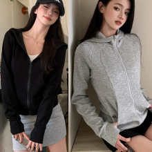 LU+同款！高端韩系修身显瘦空气层收腰连帽拉链运动卫衣外套女春