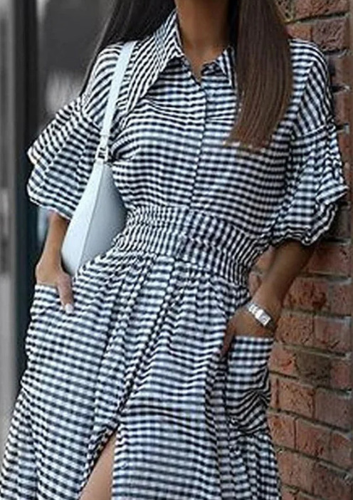 Women's Christmas Themed Long Casual Fashion Shirt Dress In Green And Red Plaid_ecoleips.com
