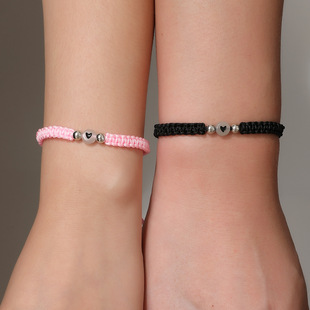 Cross-border European and American luminous love hand-woven hand rope pink simple couple friendship bracelet suit fashion hand rope