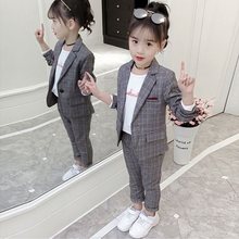 女童西服套装2022新款春秋装格子新款韩版儿童洋气女孩西装两件套