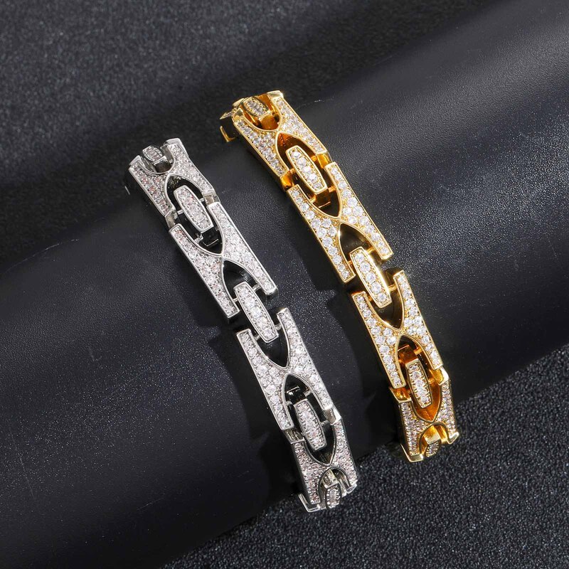 Cross-border European and American hip hop bracelet H-type 10mm wide spring buckle design sense Cuban chain bracelet personality trendy men's accessories