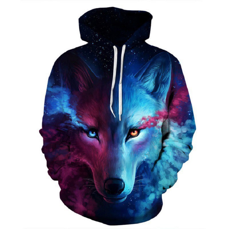 Cross-Border Export Amazon Men's Autumn and Winter Long-Sleeved Sweatshirt European and American Street Hooded Sweatshirt 3D Printed Wolf Sweatshirt for Men Cross-Border Export Amazon Men's Autumn and Winter Long-Sleeved Sweatshirt European and American Street Hooded Sweatshirt 3D Printed Wolf Sweatshirt for Men