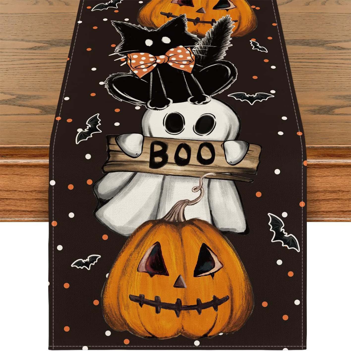Transfronterizo 2024 Amazon nuevo Halloween calabaza festivales lino tabla bandera tabla de mesa comedor tabla de té tabla de bandera