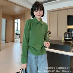 琪镌绘制翻领磨毛双面德绒打底衫女秋冬新款洋气内搭宽松百搭上衣