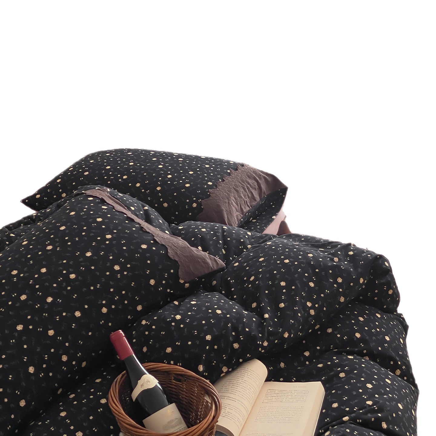 French Vintage Style Small Floral Pattern All-cotton Knitted Four-piece Set, Class A Ultra-soft And Cozy For Sleeping_voghion.com