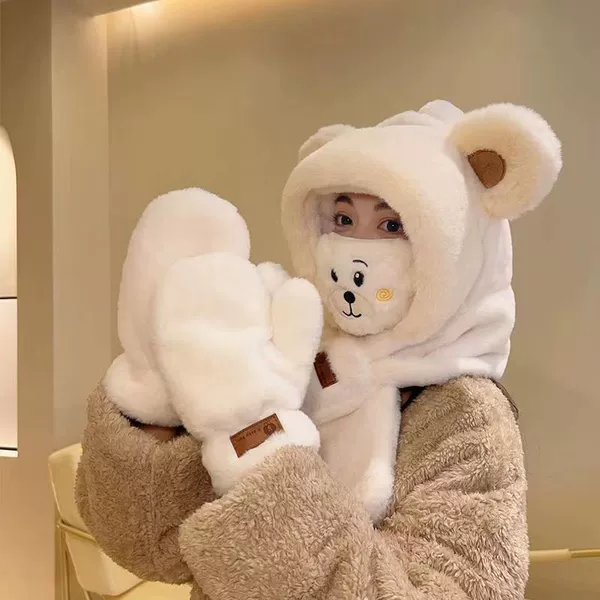 Bear white + with mask + gloves----There is always one that will satisfy you丨warm and beautiful
