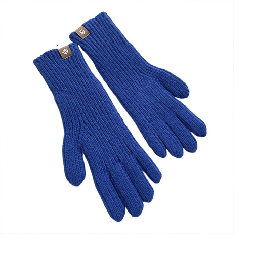 Klein blue woolen knitted solid color Korean gloves with labeling, split fingers, exposed fingers, touch screen, finished for autumn and winter to keep warm