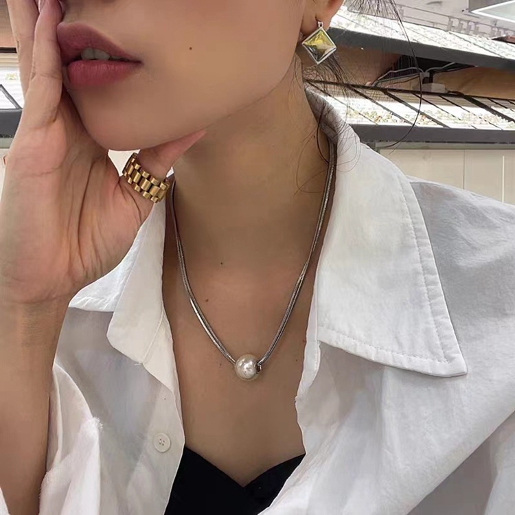 Lady Geometric Imitation Pearl Titanium Steel Pearl Layered Necklaces_colorza_5