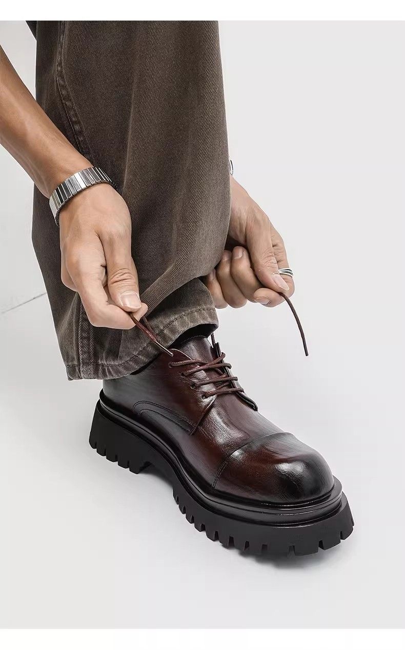 ShoeVault Britischer Modetrend Herren-Lederschuhe Dicke Sohle Derby Zehenkappe Business Hochzeit Bräutigam Weiche Oberfläche Sport Freizeit_voghion.com