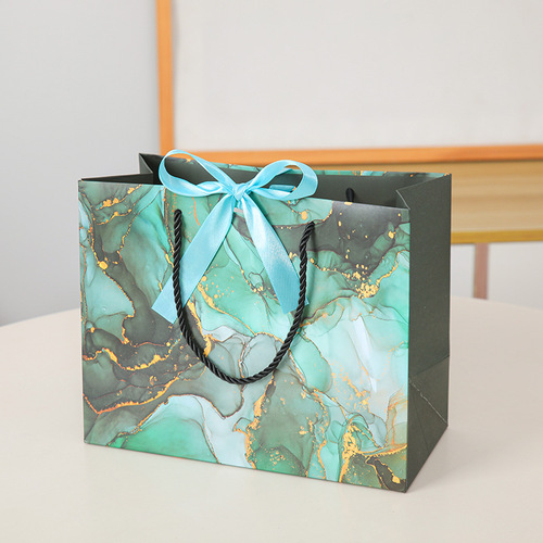 New green marble gift bag, skin care shopping bag, clothing paper bag with printed LOGO packaging bag