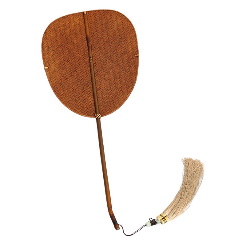Ventilador tejido de bambú hecho a mano Ventilador tejido de bambú estilo retro chino ventilador tejido de bambú de pintura grande ventilador redondo engrosado Pu ventilador verde