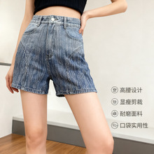 复古高街2025秋季潮新款牛仔短裤女钻饰线条高腰显瘦辣妹短裤批发