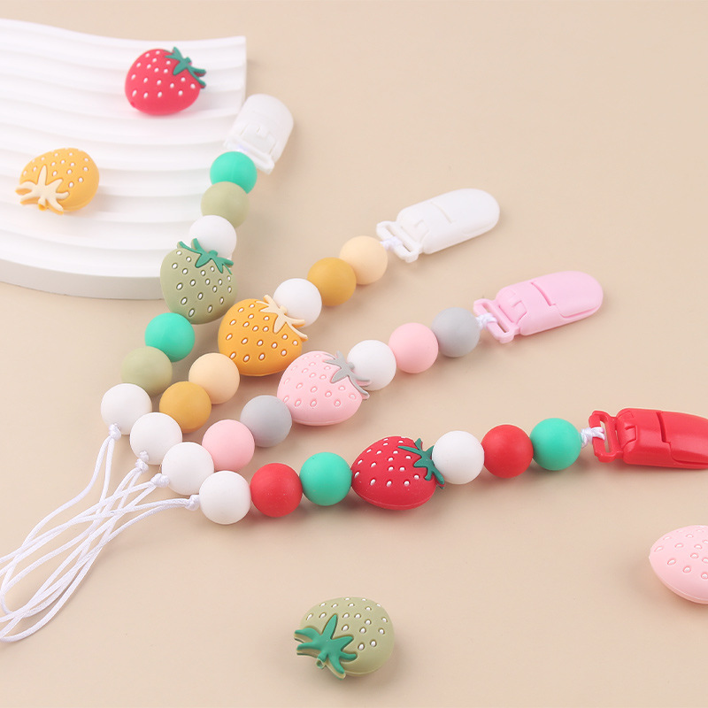 Nueva cadena de chupete de fresa de silicona para bebés de Amazon