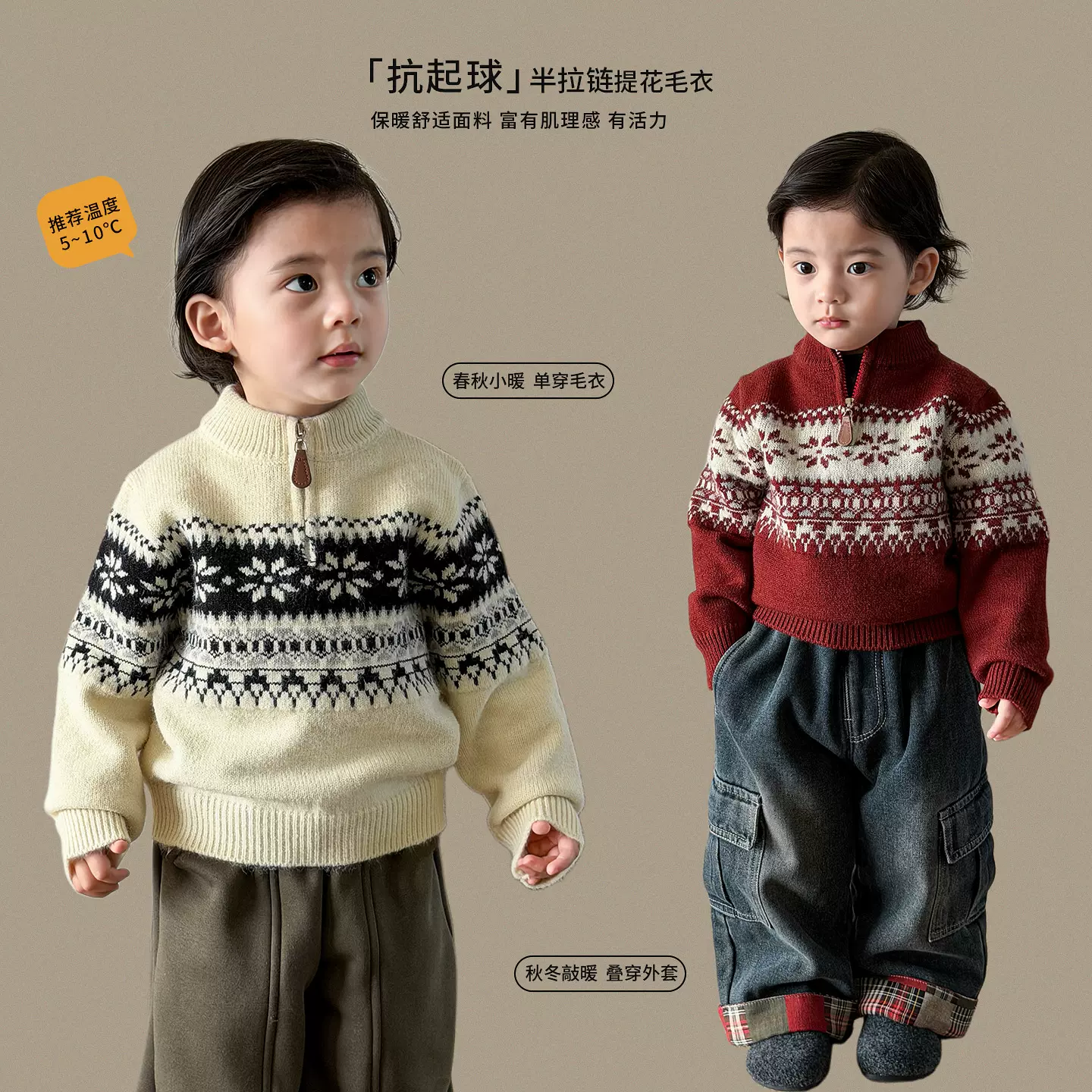 茵可童装男童毛衣针织衫冬装2025洋气费尔岛儿童毛线衣男宝宝衣服