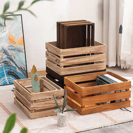 复古木箱木框箱木条箱收纳陈列超市展示木筐装饰木箱子长方形花箱