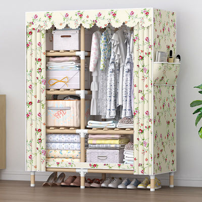 Storage wardrobe solid wood Assemble household bedroom Cloth wardrobe durable Fabric art Small apartment Rental Storage cabinet