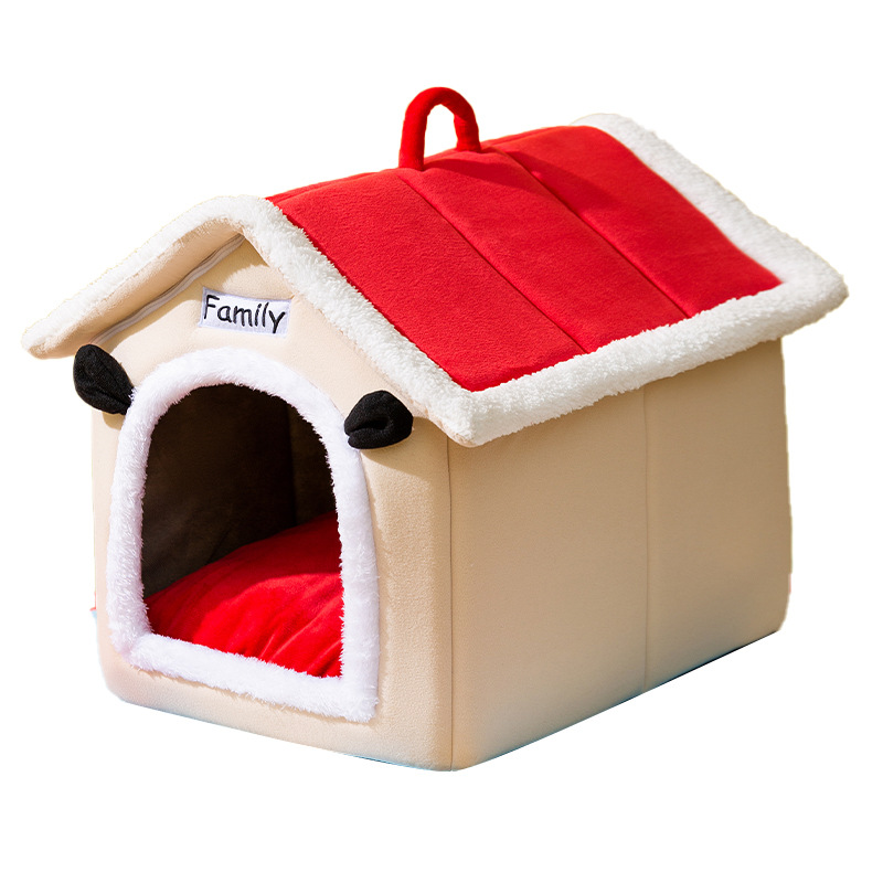 Colores contrastantes, lápiz de empalme blanco pequeño techo rojo casa nido pequeño perro gato otoño invierno cálido perro nido gato doméstico artículos de mascotas image 5