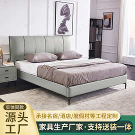 佛山家具真皮床意式极简小户型皮床1.8米婚床双人床家用主卧大床