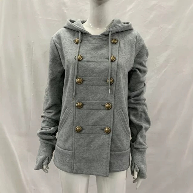 American-style cross-border autumn and winter new court-style double-row metal buckle open-front design open-toe cardigan hoodie jacket American-style cross-border autumn and winter new court-style double-row metal buckle open-front design open-toe cardigan hoodie jacket