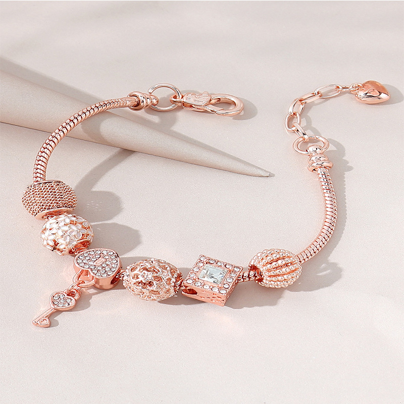 Panjia pulsera Dora DIY cuentas transfronterizas explosivas accesorios de aleación goteo de aceite diamante adhesivo llave de corazón pulsera de bronce image 5