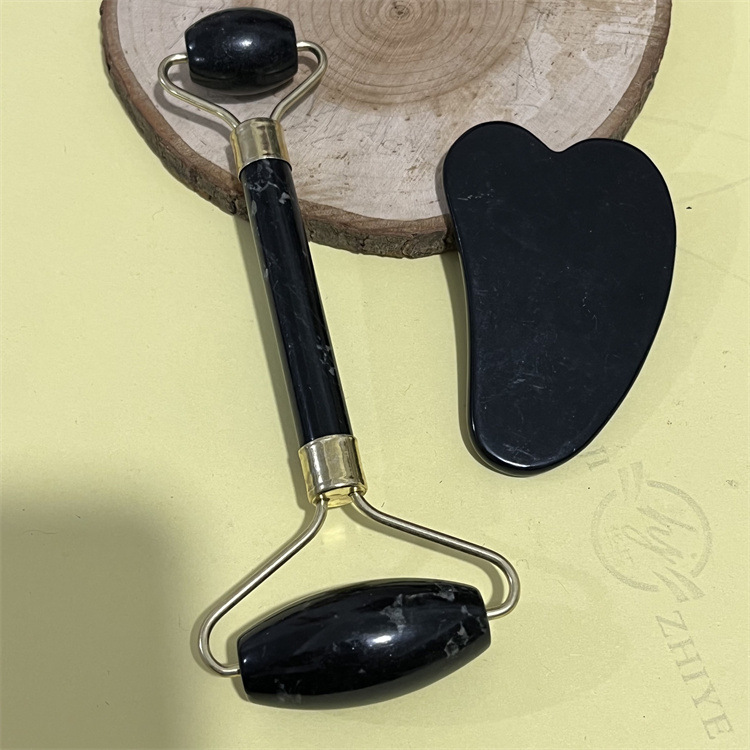 Rodillo de jade natural belleza contenedor blanco Jade raspado placa traje xiuyan Jade negro masajeador facial raspado placa