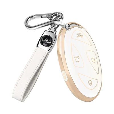 Applicable to South Korea Hyundai Hyundai Hyndai Smart 5-7 Key GrandeurGN7 Soft Rubber Case Car Key Case Protective Cover (Car key bag) - bagged-modern-l-gold-edge-5-key-white