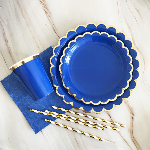 Gold-embossed wave round colorful paper plate for children's birthday cake small plate fruit fruit platter disposable party tableware