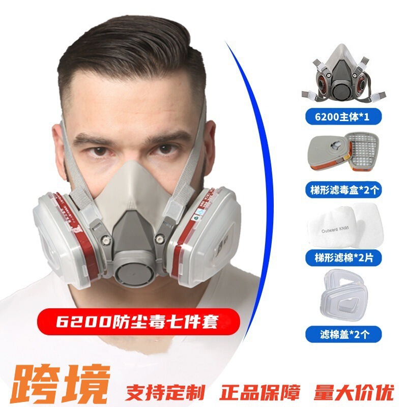 Label 6200 Half-Face Mask for Pesticide Spraying, Chemical, Formaldehyde, and Renovation Use, Cross-Border Dust and Poison Protection Mask