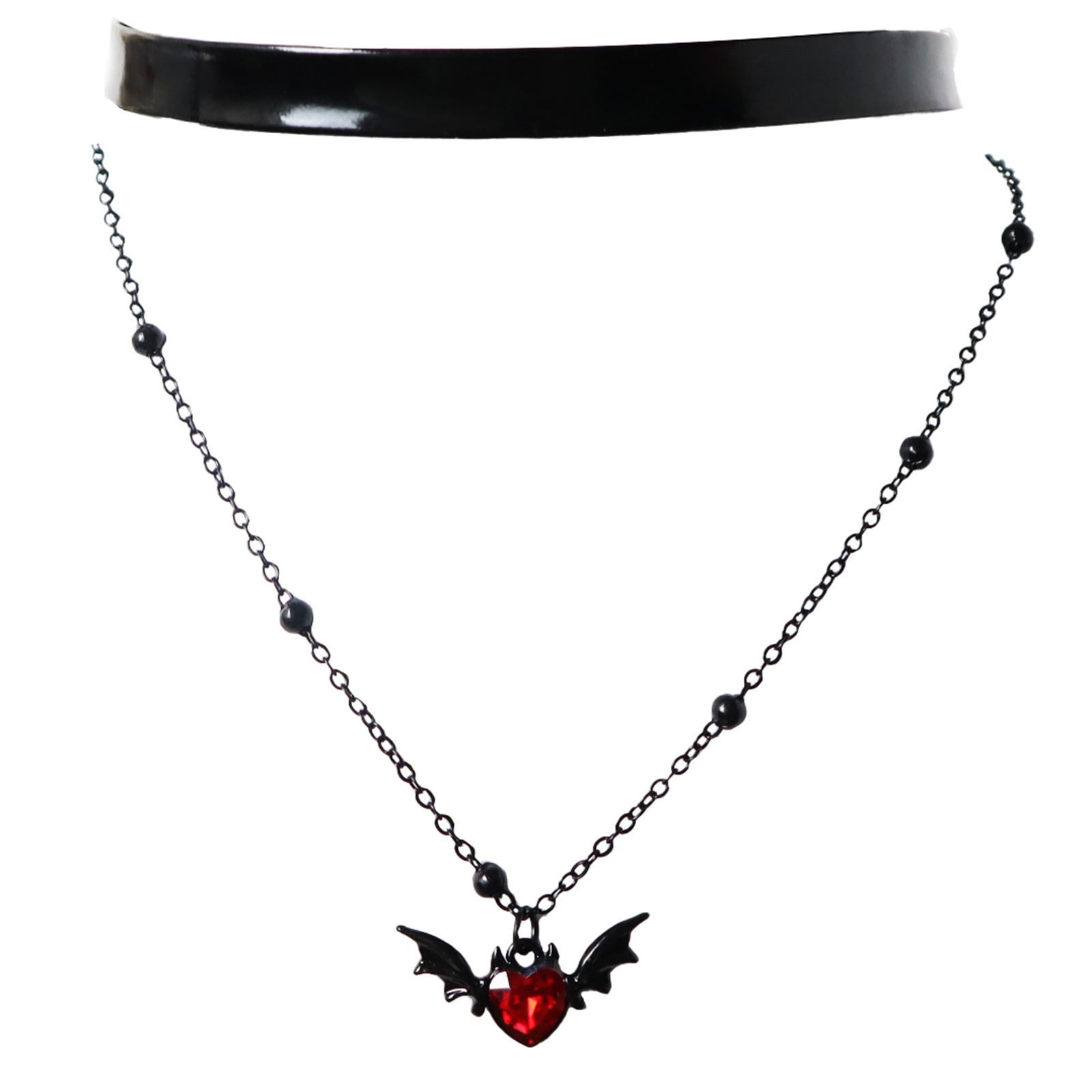 Black Bat Choker Necklace Halloween Double Layer Leather Chain_voghion.com
