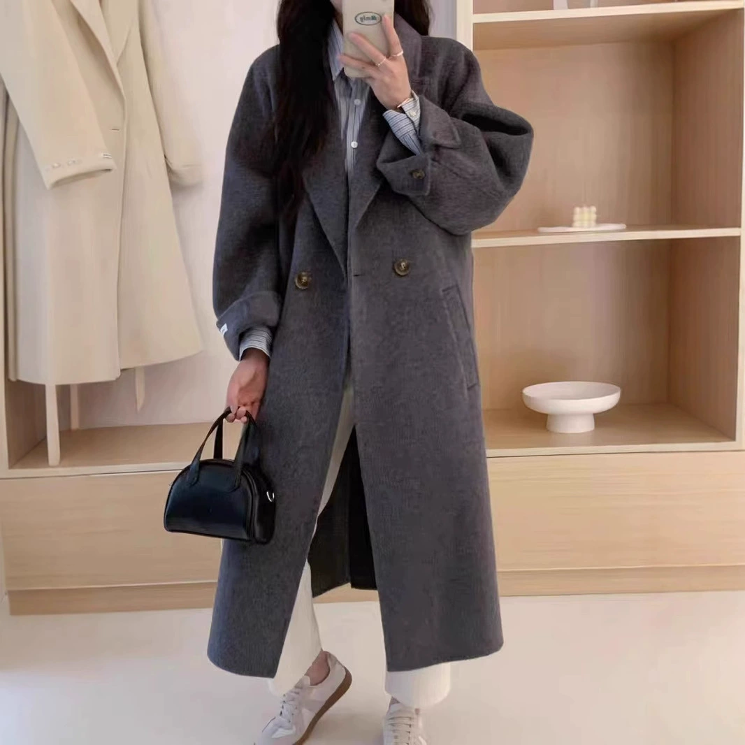 Взрывы интернет-знаменитостей 2023 Новое двустороннее шерстяное пальто Длинное корейское свободное повседневное шерстяное пальто в наличии