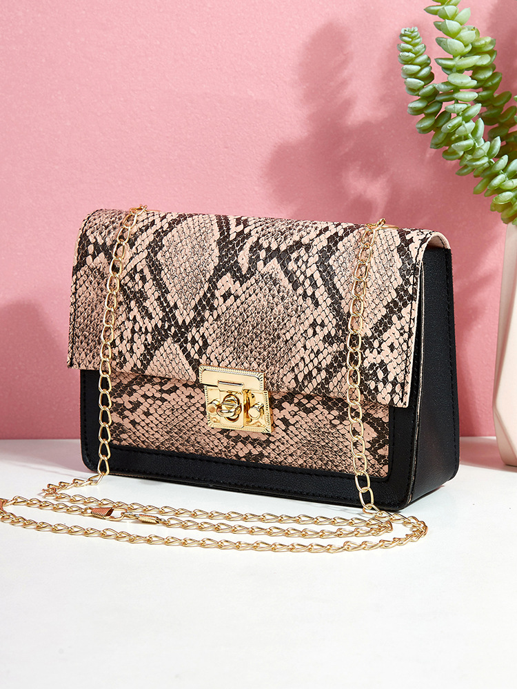 Fashion Korean Wave Women's Bag Trend Snake Pattern Small Square Bag Stitching Metal Shoulder Bag display picture 13