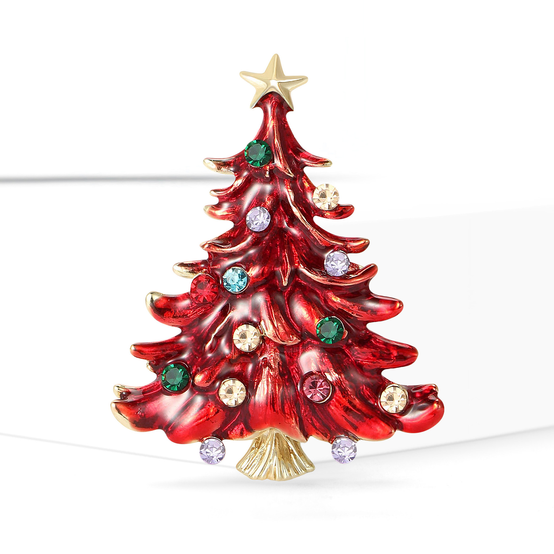 European and American New Style Enamel Rhinestone Christmas Tree Brooch Alloy Enamel Fashion Jewelry Versatile Wholesale